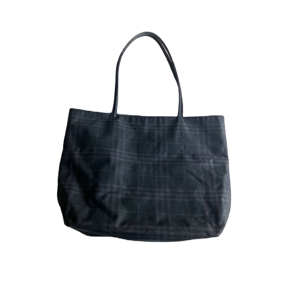 Burberry London Nova Check Day Tote Black Double Handle Open Shoulder Bag Office